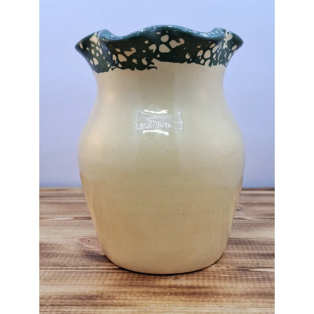 Crooksville Ohio Apple Tree Pottery Crock Vase Ruffled Edge Hand Painted 08 7x5